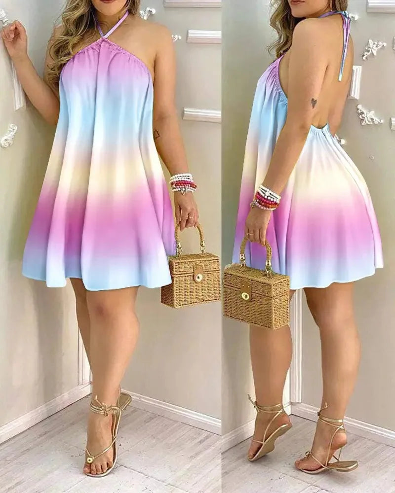 Santorini Floral Halter Dress
