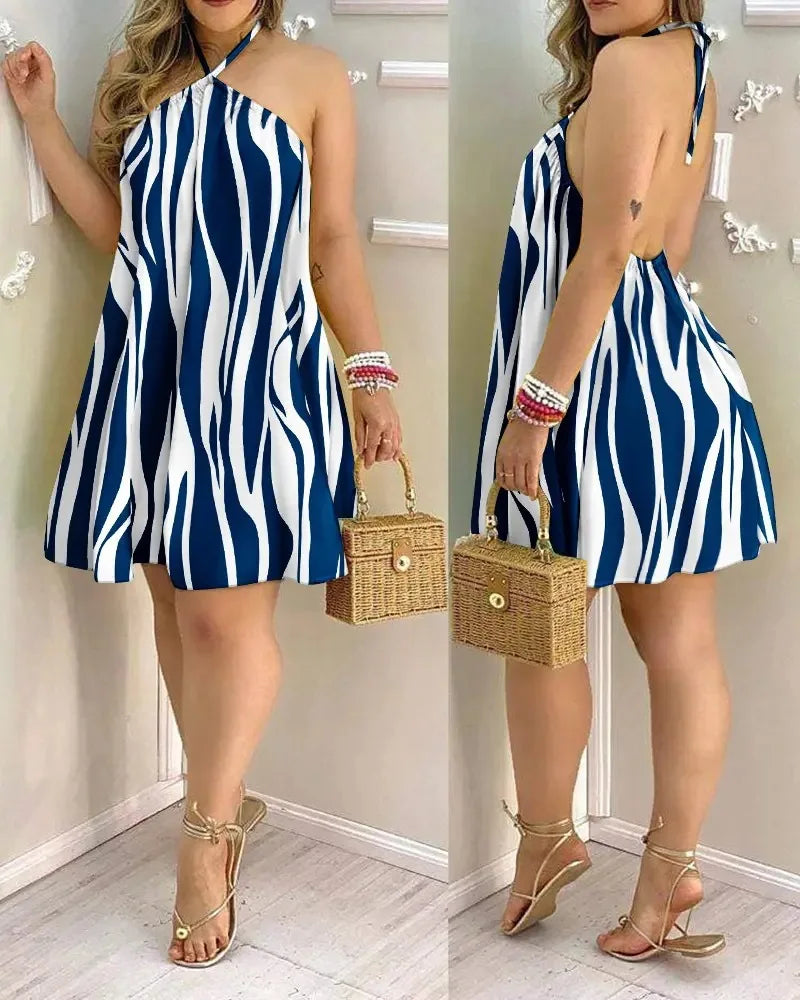 Santorini Floral Halter Dress