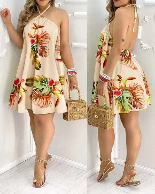 Santorini Floral Halter Dress