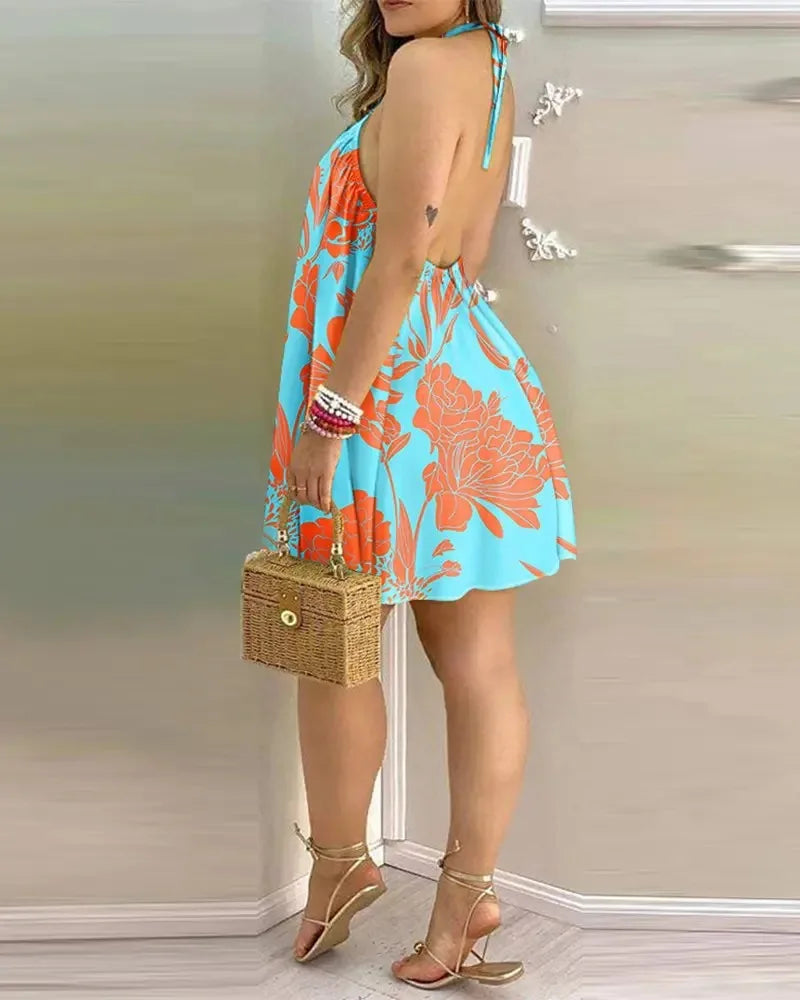 Santorini Floral Halter Dress