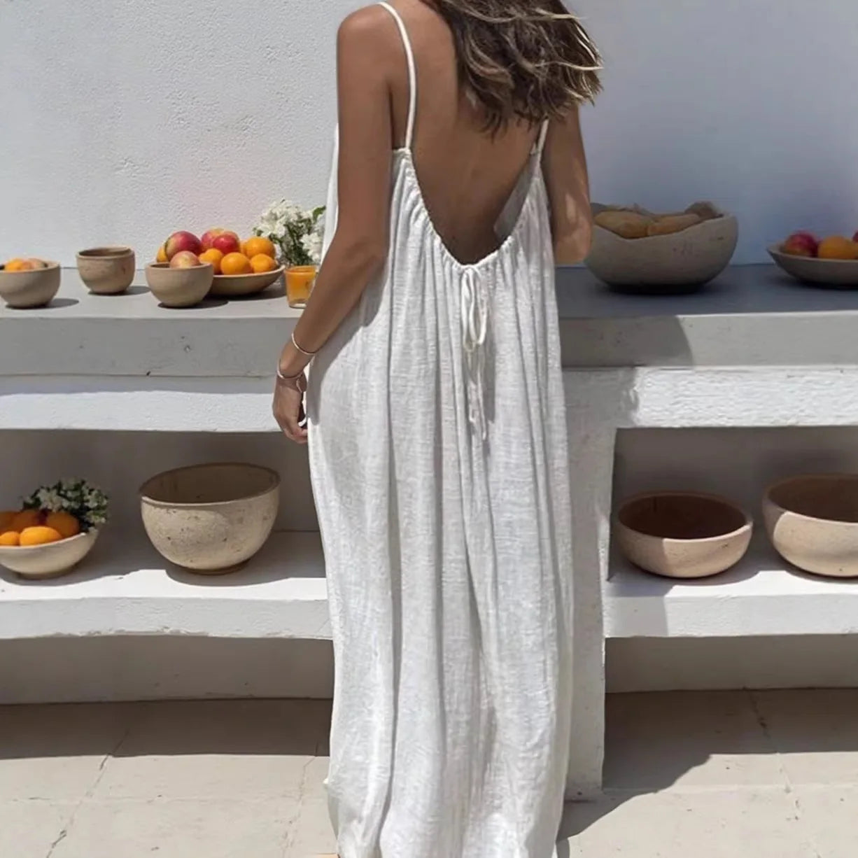 Amalfi White Linen Maxi Dress