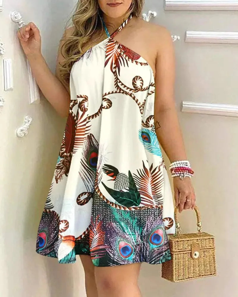 Santorini Floral Halter Dress